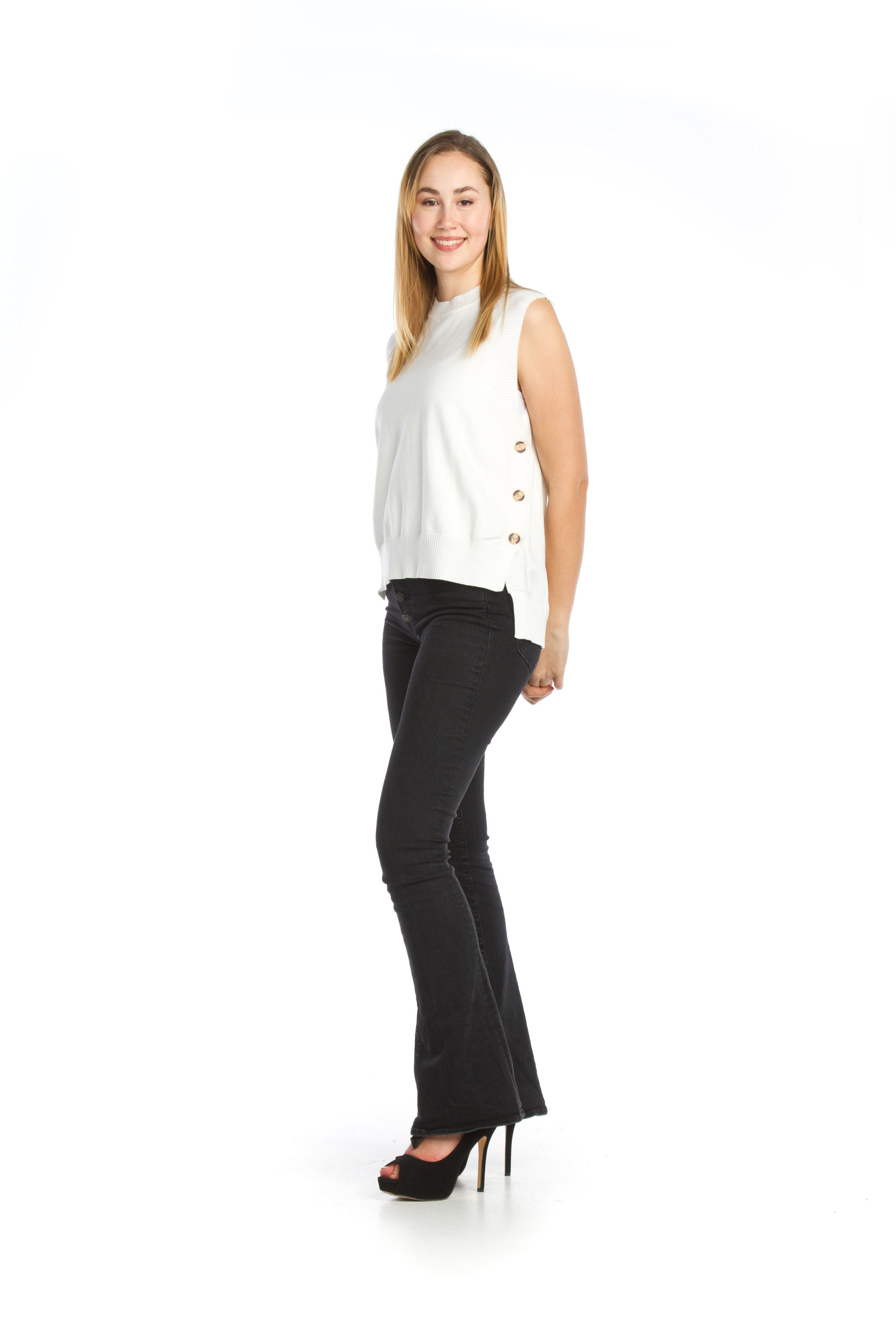WHITE Knit Vest with Side Button Detail