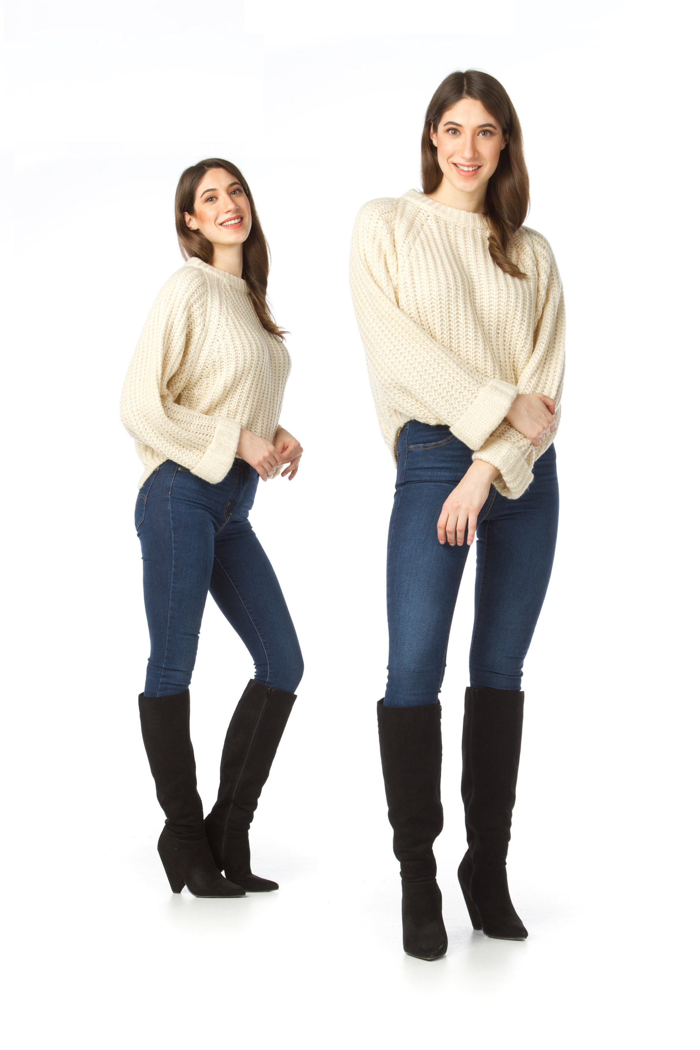 CREAM Chunky Cropped Sweater with Tulip Back
