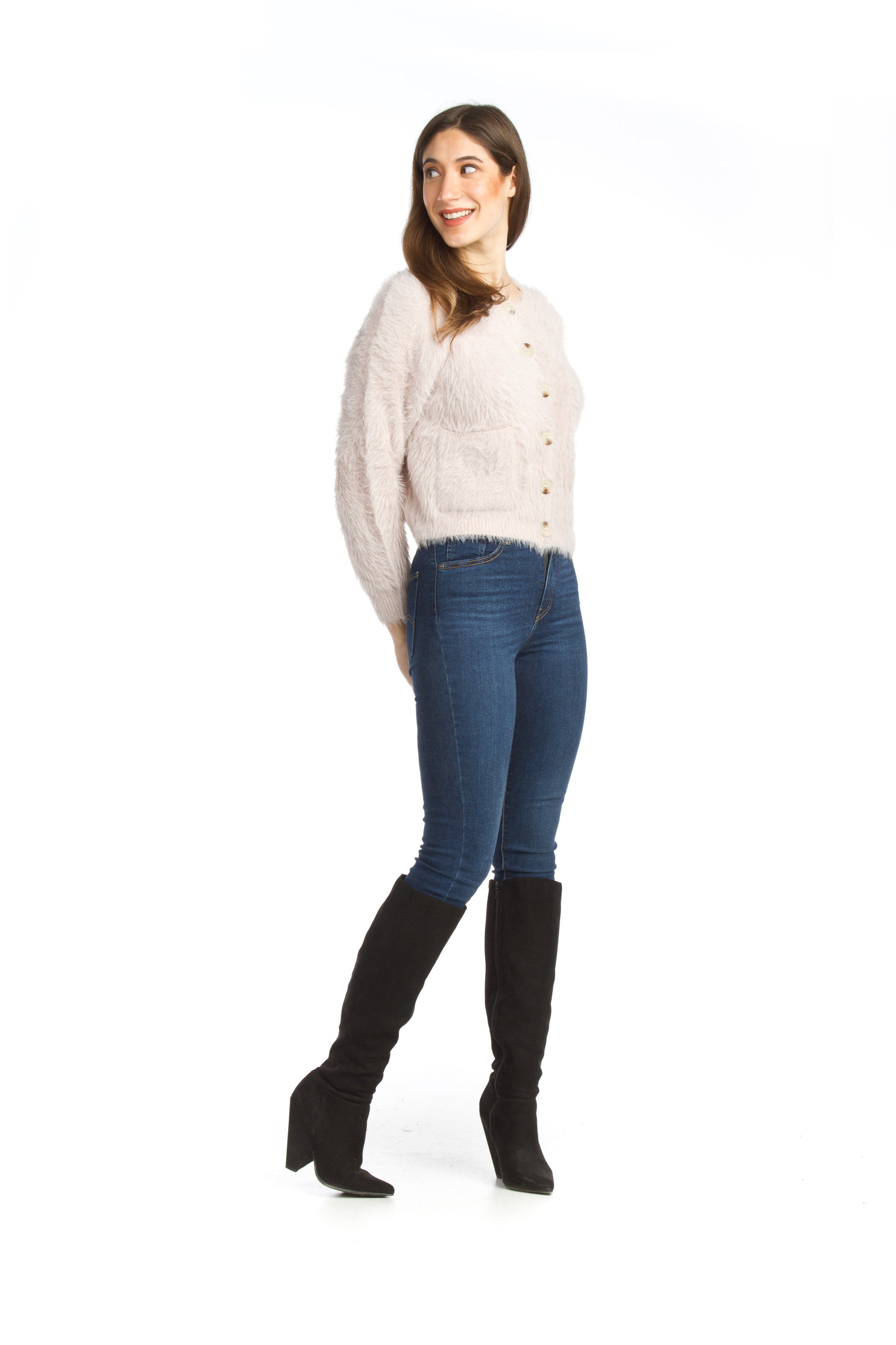BLUSH Short Eyelash Knit Button Front Cardigan