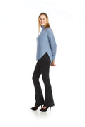 BLUE Ribbed Knit Shirt Hem Sweater with Cowl Neck