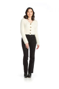 WHITE Eyelash Crop Button Front Cardigan