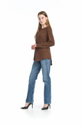 BROWN Lightweight Sweater with Side Button Detail