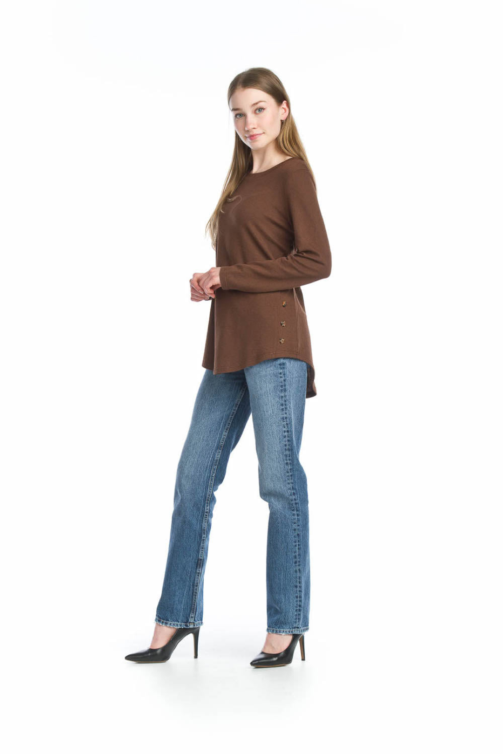 KHAKI Lightweight Sweater with Side Button Detail