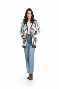 GREY Eyelash Zebra Cardigan with Patch Pockets