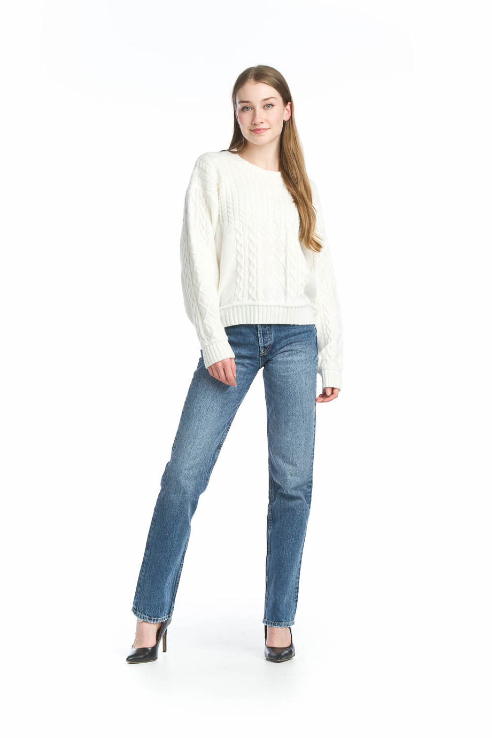 WHITE Cable Knit Sweater
