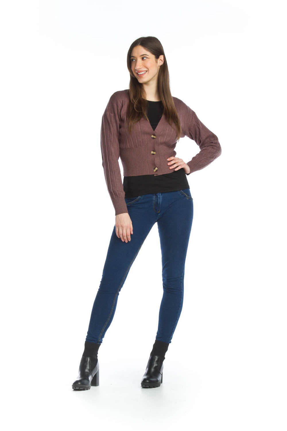 TEAL Ribbed Short Cropped Cardigan