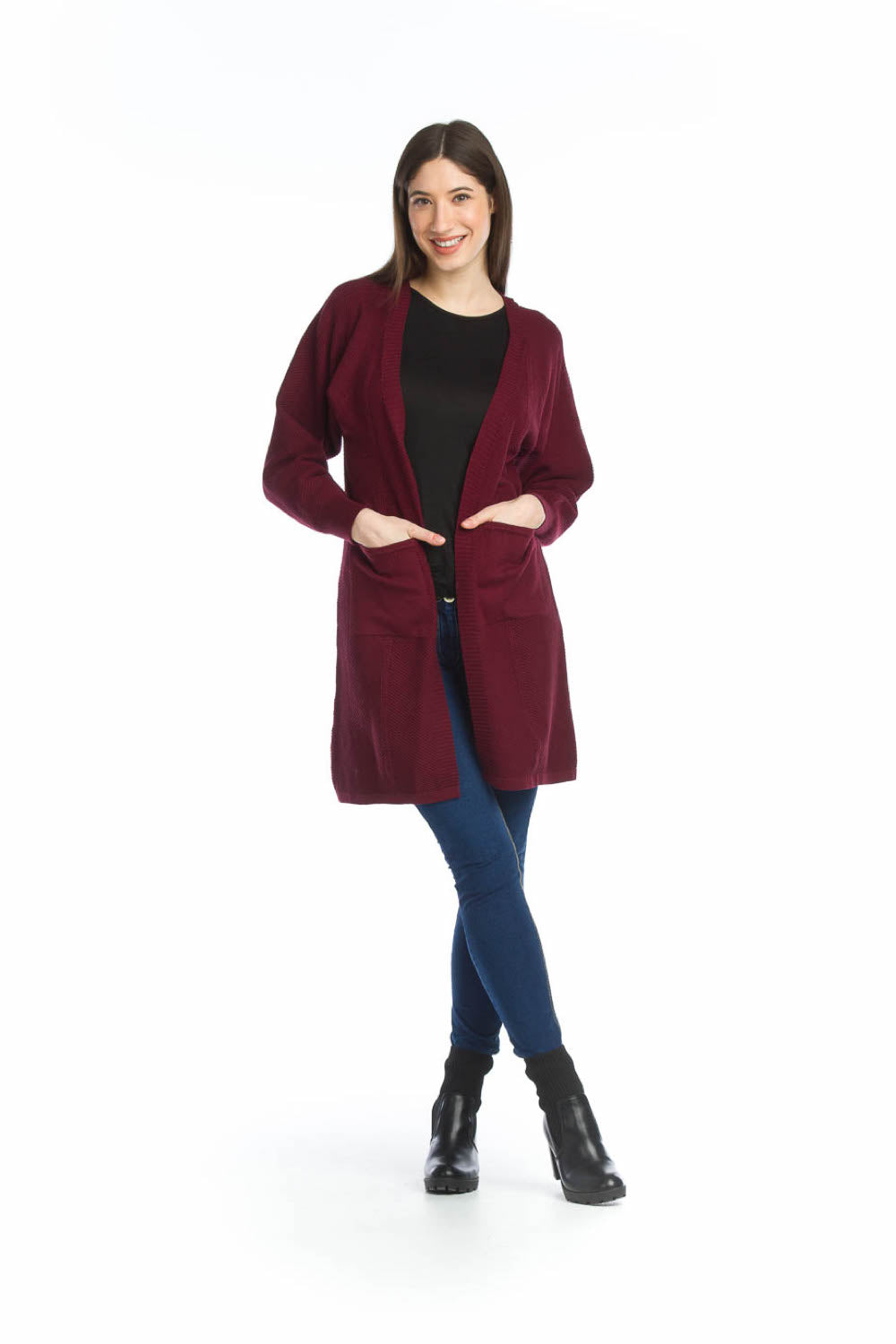 BURGN Rib Detail Long Cardigan with Pockets