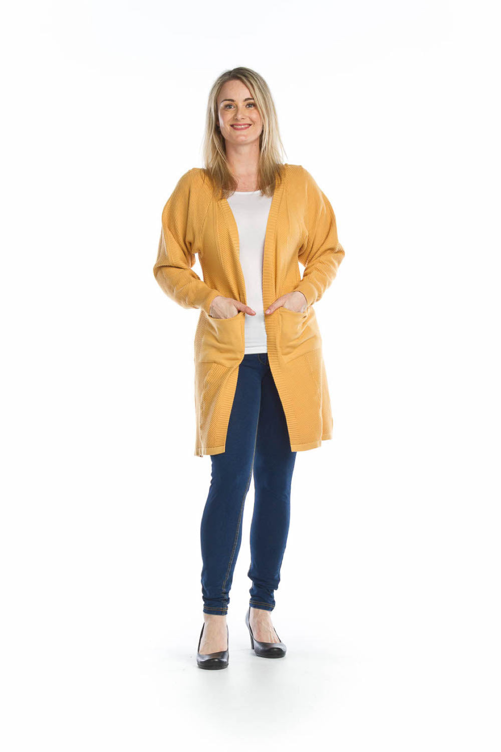 BURGN Rib Detail Long Cardigan with Pockets