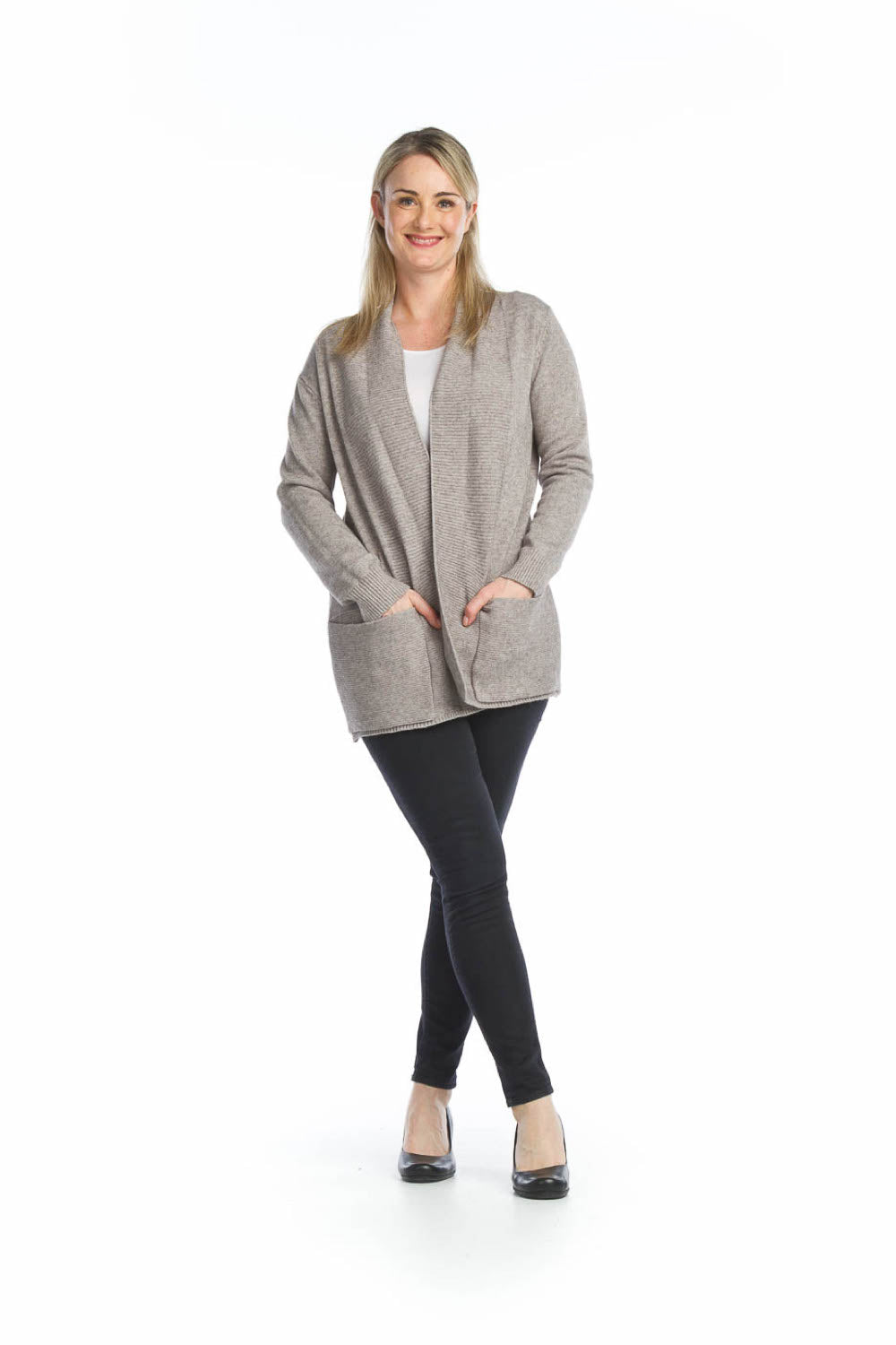 BLACK Heathered Soft Ribbed Cardigan with Pockets