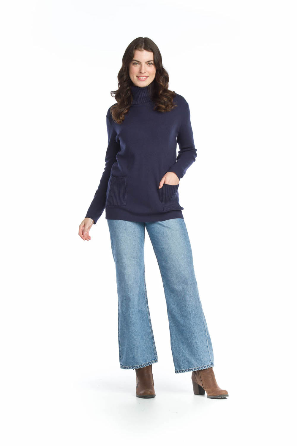 TAUPE Turtle Neck Sweater with Patch Pockets