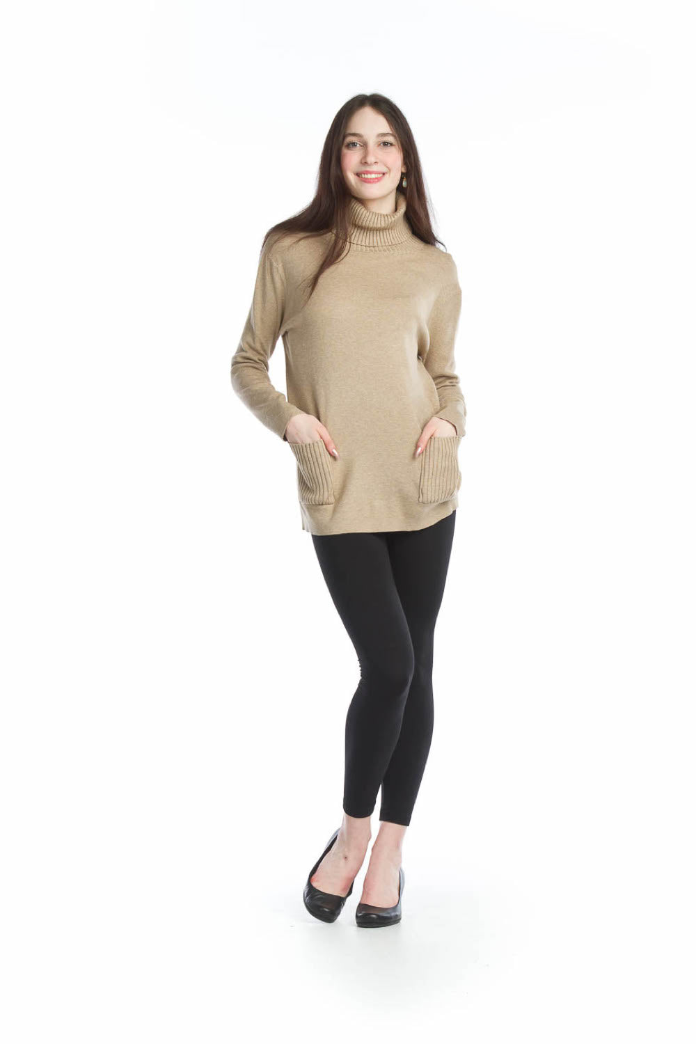 TAUPE Turtle Neck Sweater with Patch Pockets