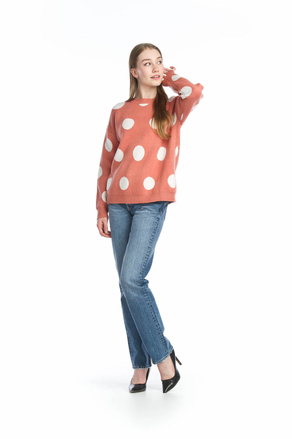 LGREY Knit Polka Dot Sweater w Ribbed Trim Detail