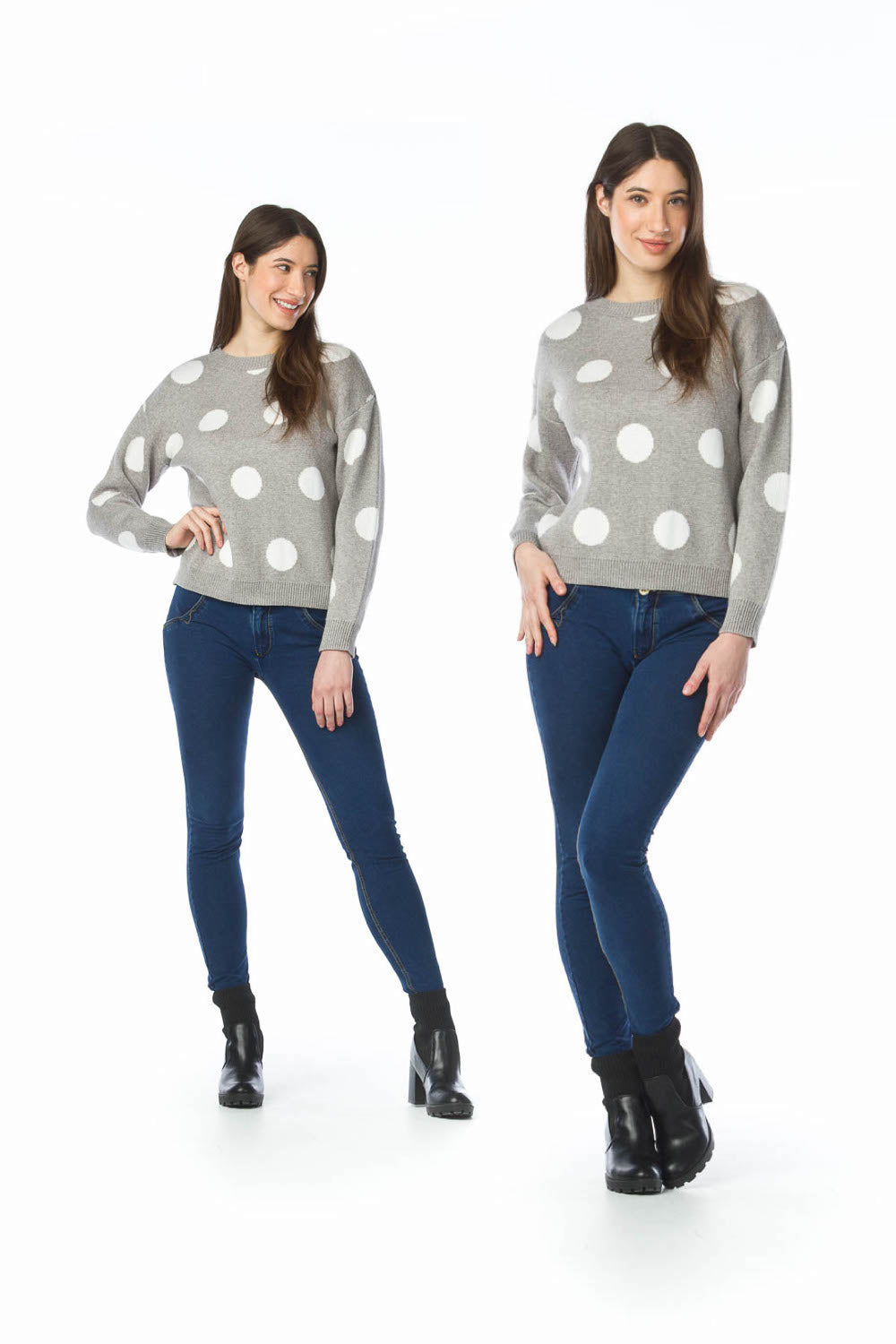 LGREY Knit Polka Dot Sweater w Ribbed Trim Detail