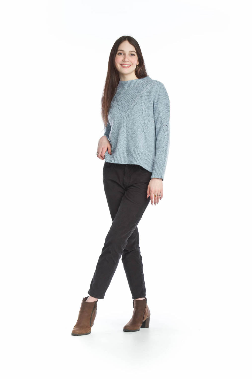 BLUSH Heathered Cable Knit Mock Neck Sweater