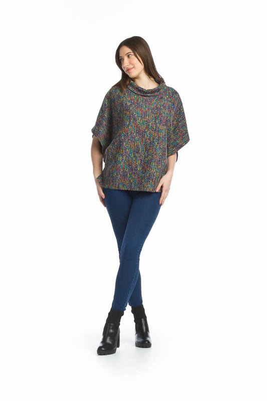 BLACK Multi Colored Poncho Style Sweater