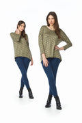 KHAKI Gold Foiled Polka Dot High Low Stretchy top