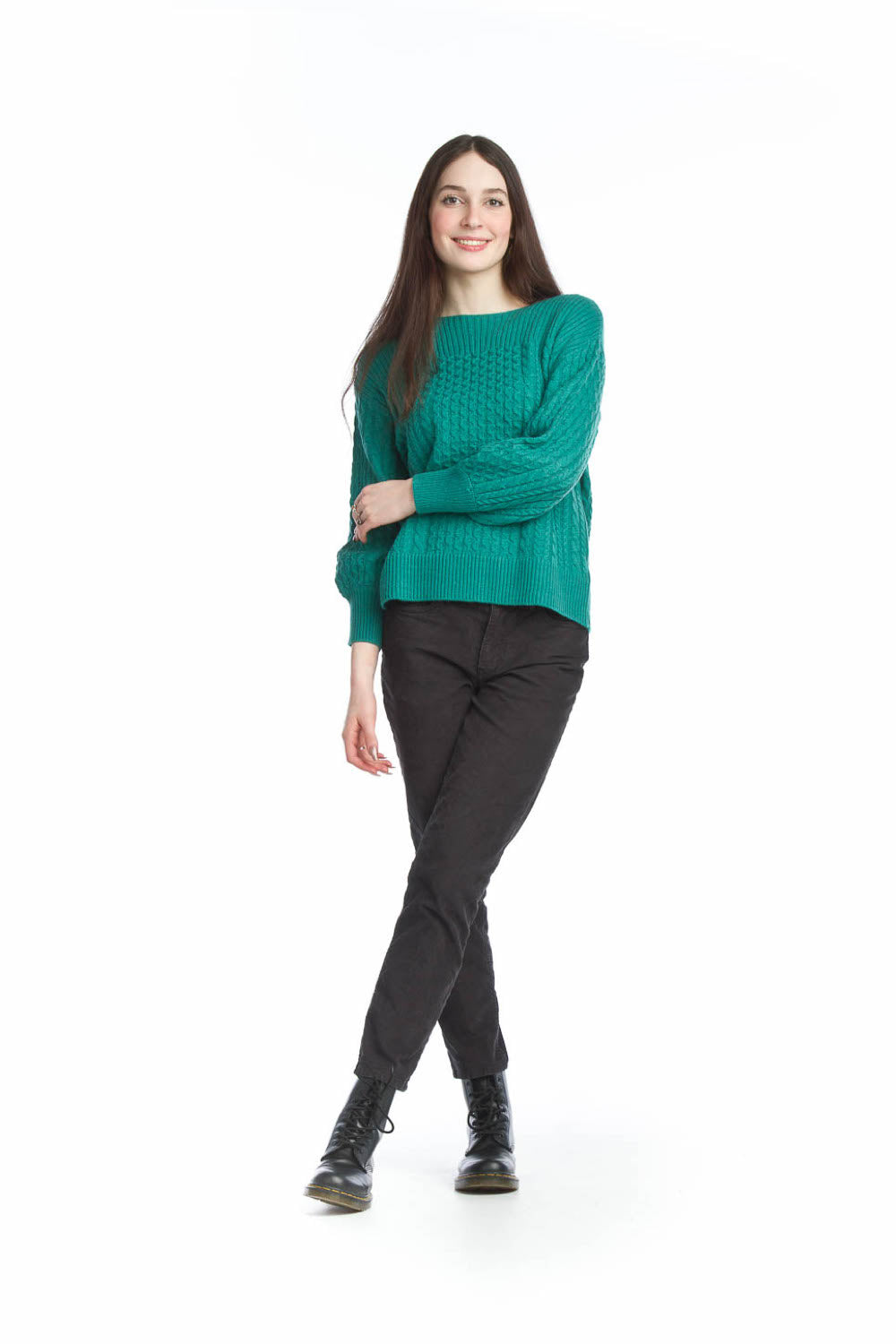 SAGE Cable Knit Sweater with Ribbed Trim Detail