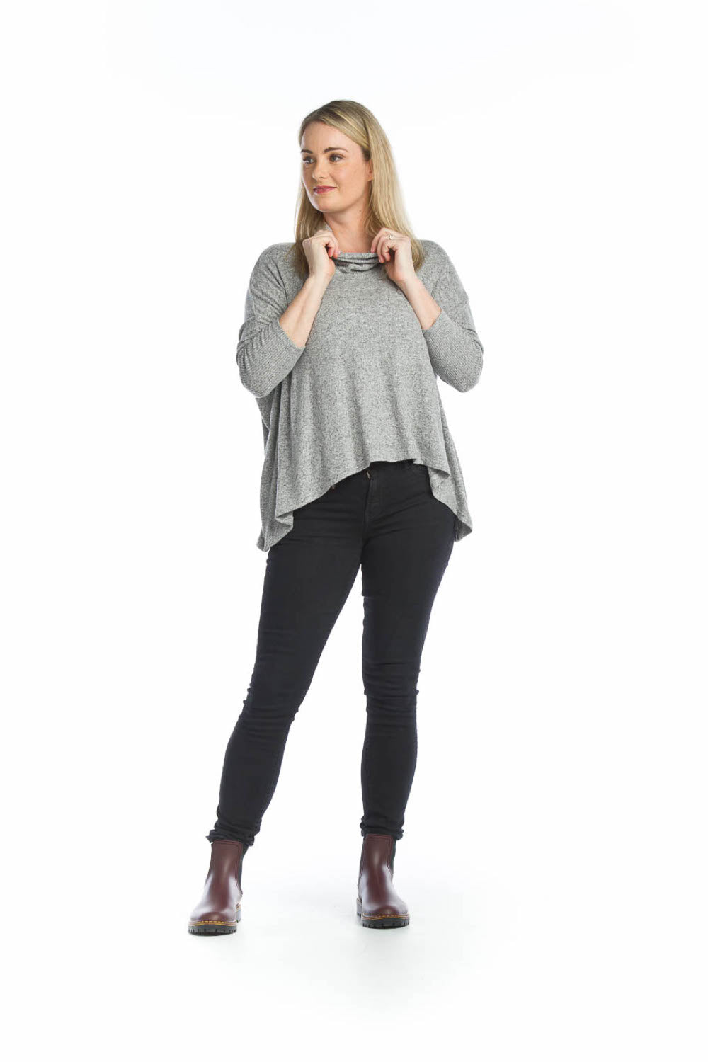 HGREY Soft Heathered Oversized Cowl Neck Sweater