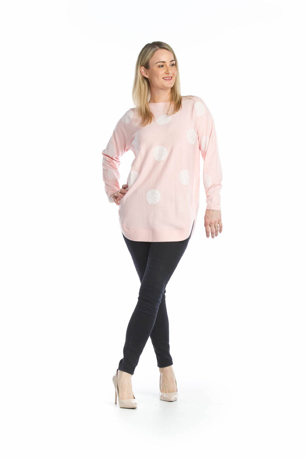 PINK Sparkle Polka Dot Shirt Hem Sweater