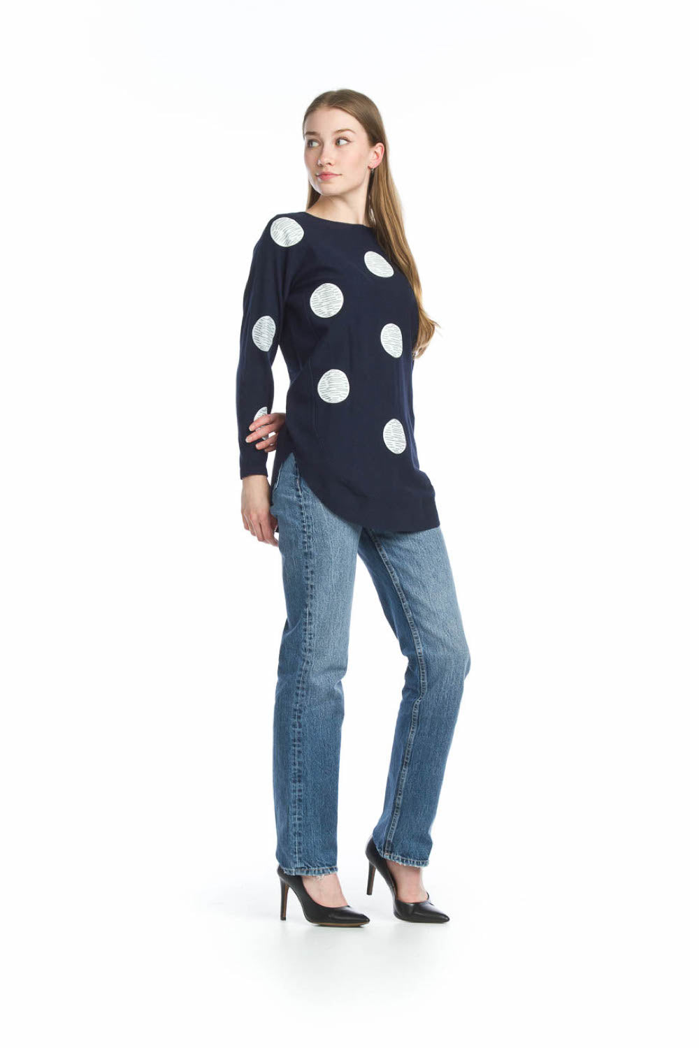 NAVY Sparkle Polka Dot Shirt Hem Sweater