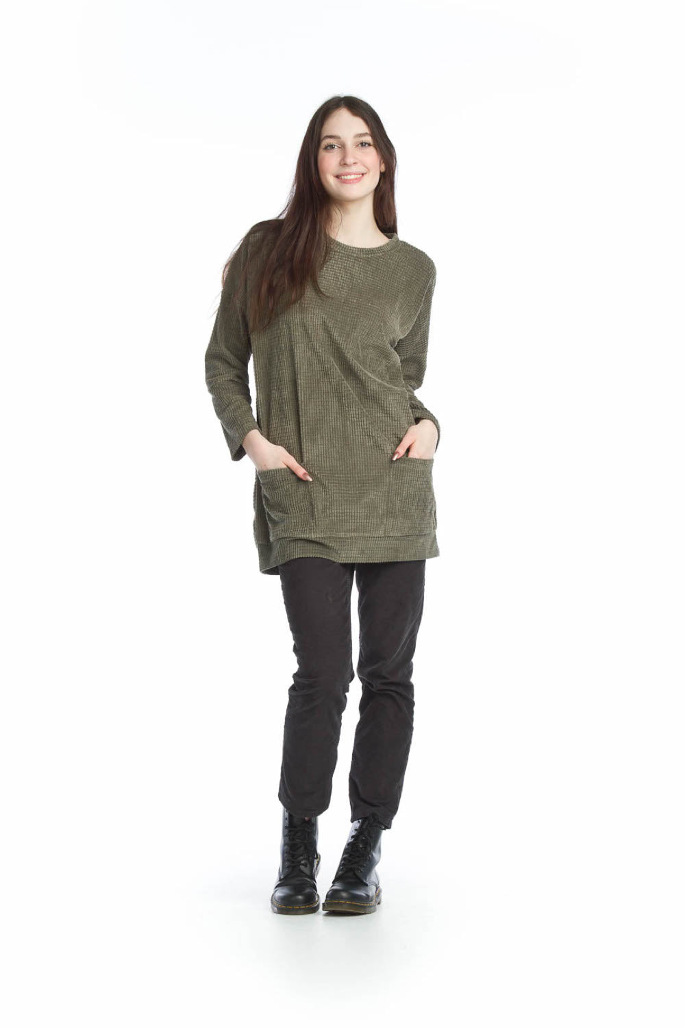 KHAKI Textured Tunic with Patch Pockets