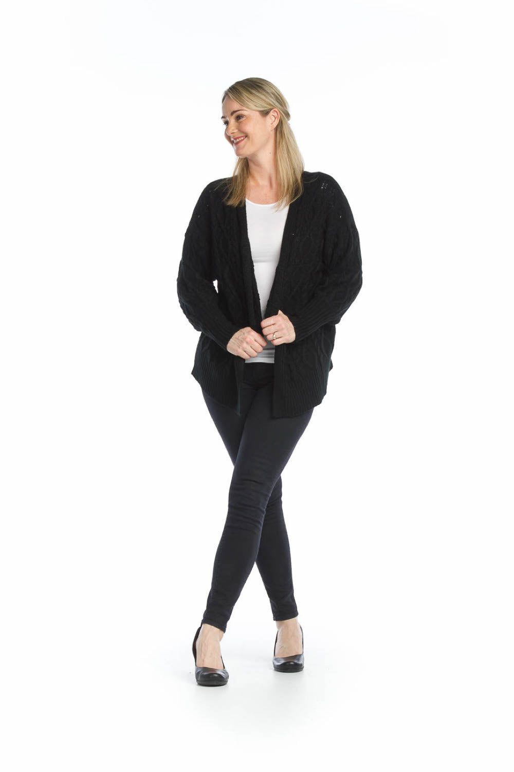 CREAM Cable Knit Cardigan with Pom Pom Detail