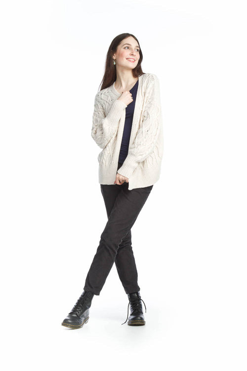 BLACK Cable Knit Cardigan with Pom Pom Detail