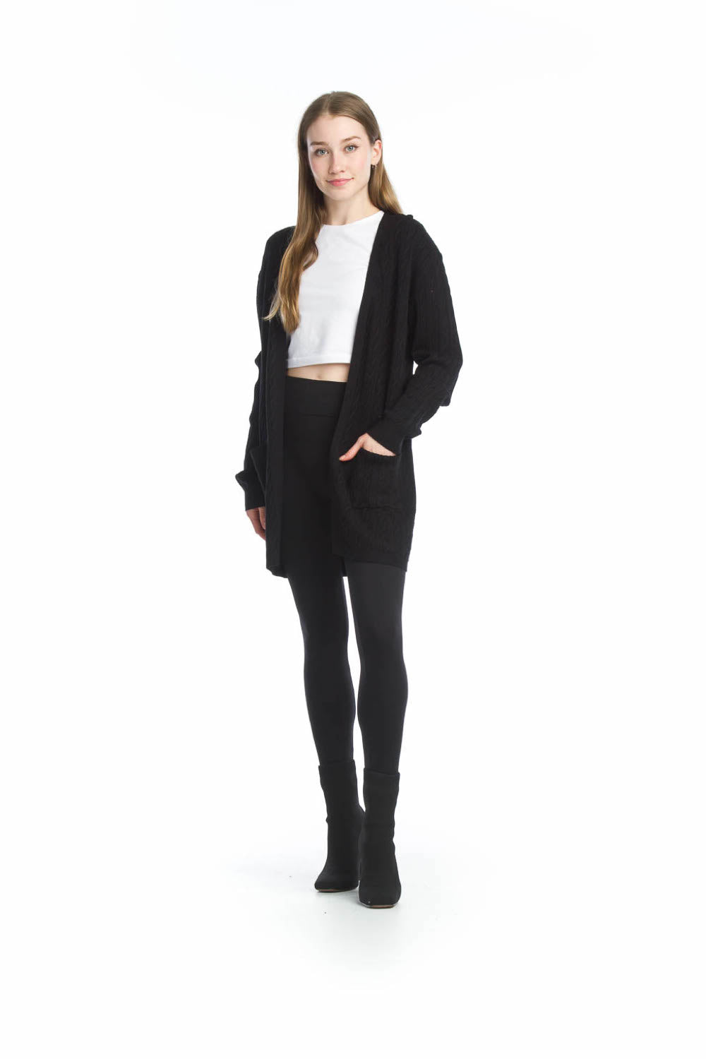 BLACK Cable Knit Stretchy Layering Cardigan