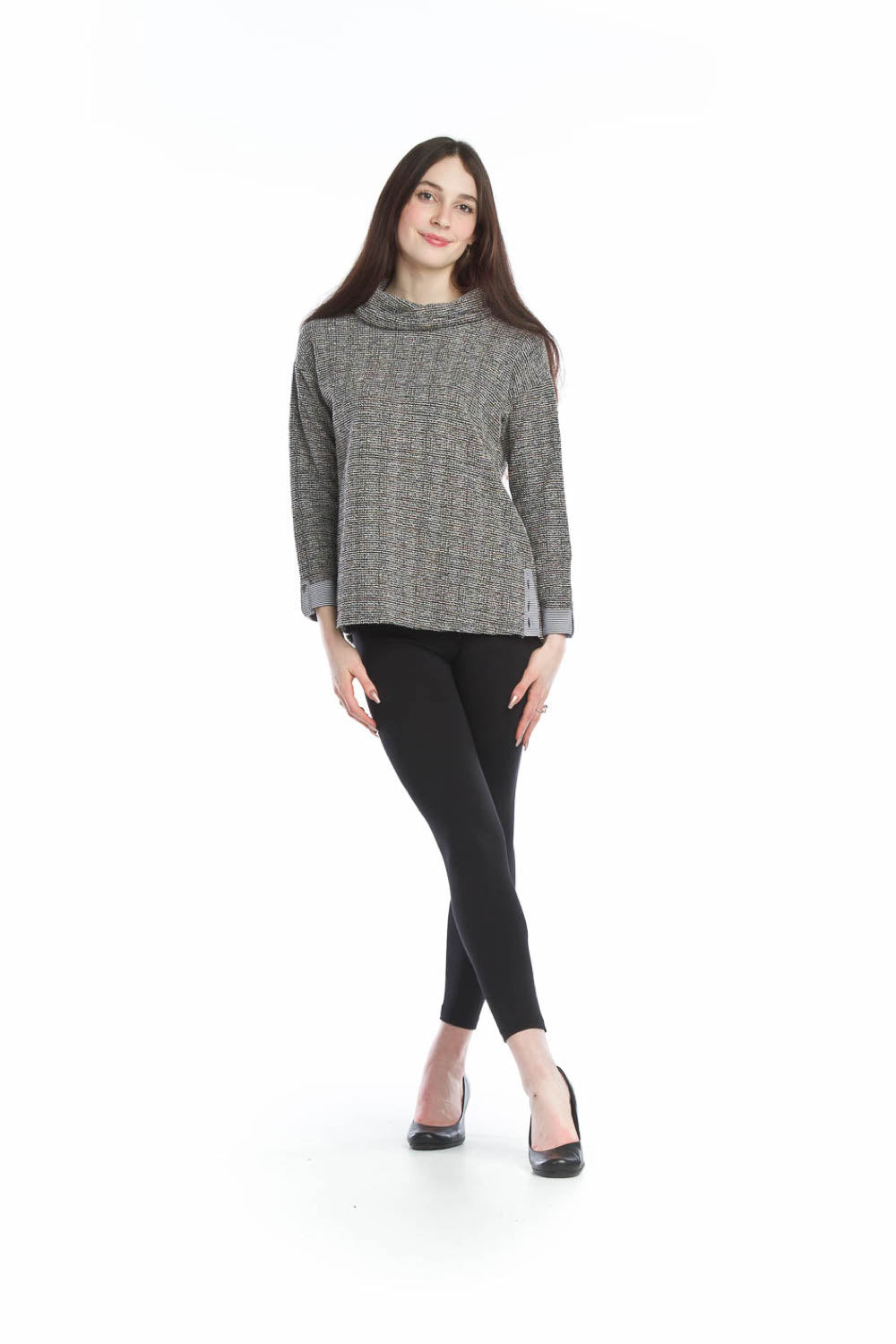 BLACK Tweed Look Cowl Neck Sweater with Stripe Trim