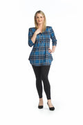 BLUE Plaid Pintuck Henley Sweater Tunic