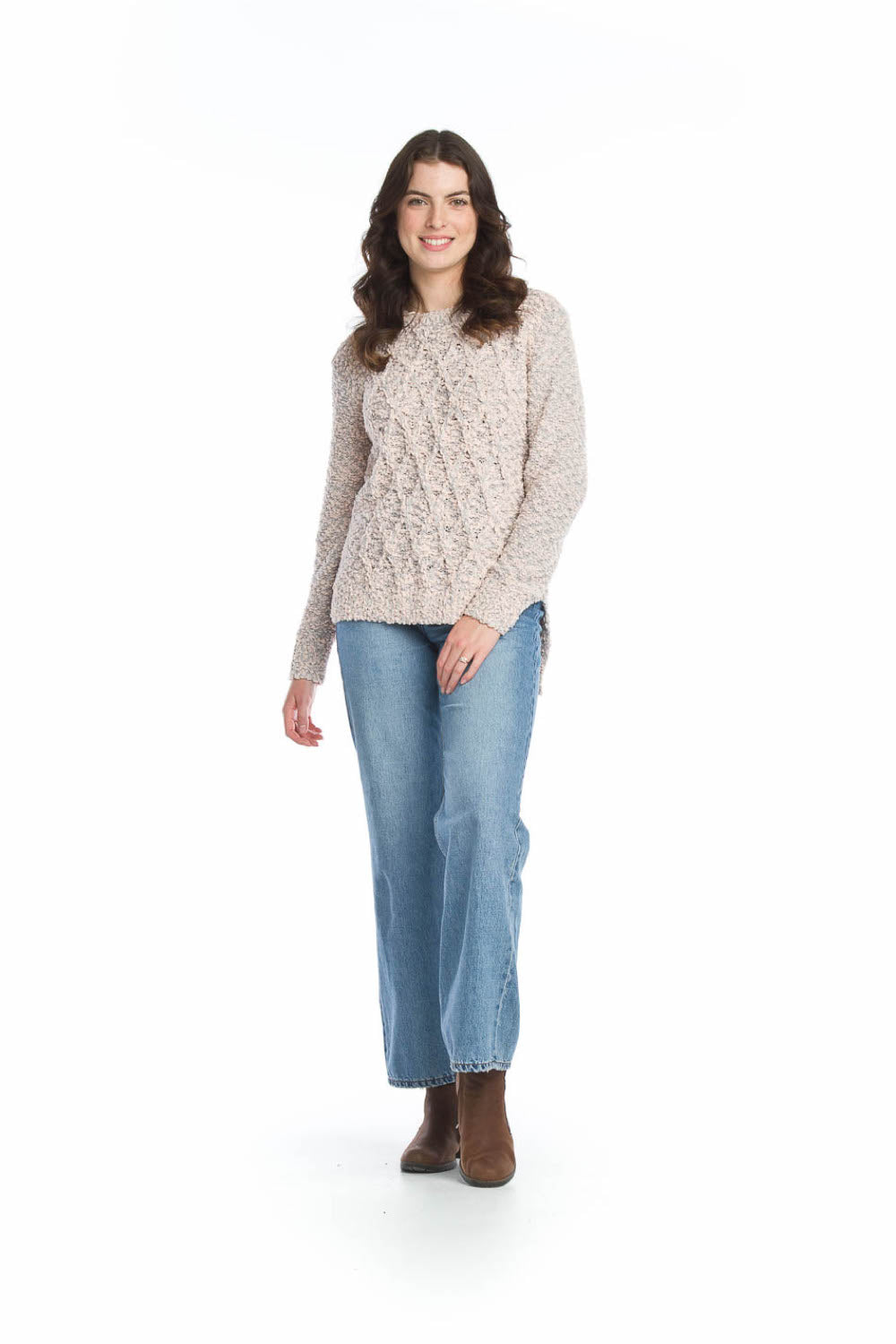 BLUSH Duotone Chenille Cable Knit Sweater