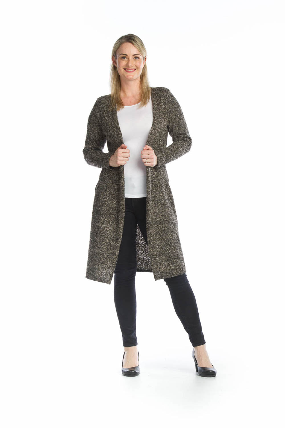 BROWN Heathered Knit Cardigan with Patch Pockets