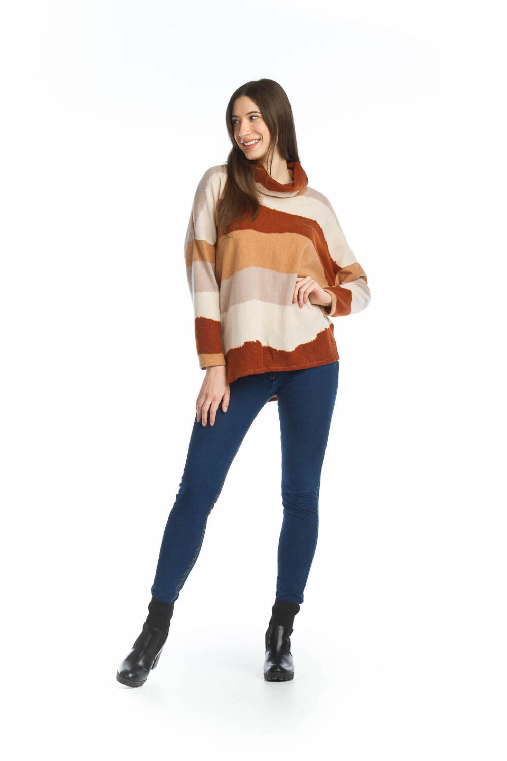 MULTI Striped Oversized Sweater with Cowl Neck