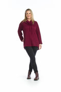 WINE Cable Knit Tunic with Cowl Neck