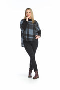 BLUE Plaid Poncho Style Cowl Neck Sweater
