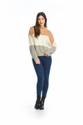 MULTI Soft Boucle Mock Neck Color Block Sweater