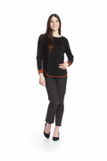 BLACK Heathered Sweater with contrast Trim & Cuff