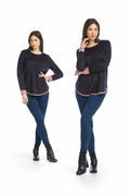 NAVY Heathered Sweater with contrast Trim & Cuff