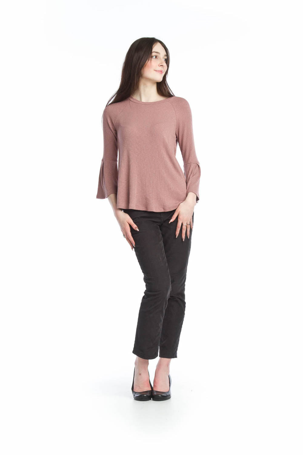 MAUVE Ribbed A-Line Sweater with Bell Sleeves