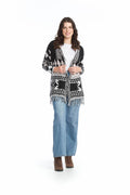 BLACK Soft Geo Knit Cardigan with Fringe Details