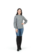 GREY Ribbed High Neck Puff Sleeve Sweater