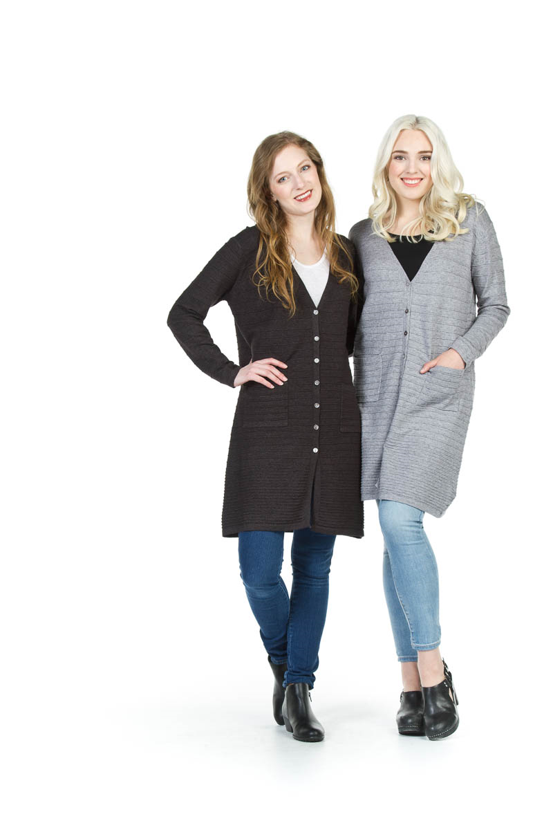 GREY Stripe Look Cardigan w Pockets