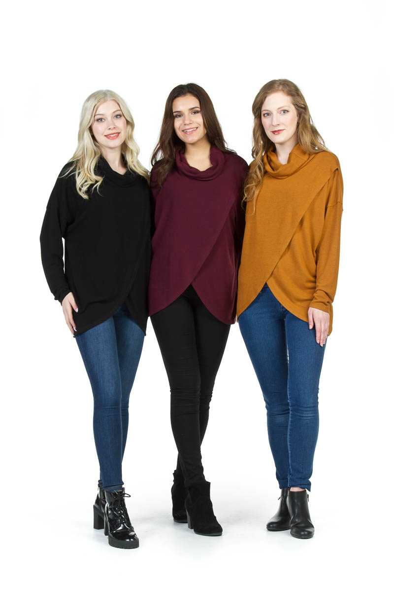 MUSTA Cowl Neck Crossover Front Sweater