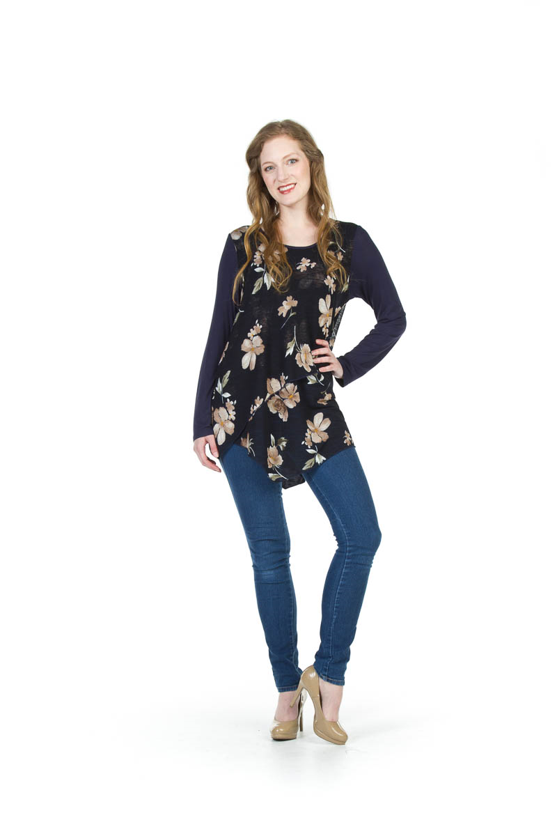 NAVY Layered Floral Print Sweater Top