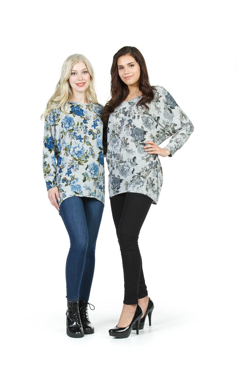 BLUE Batwing Floral Print Sweater