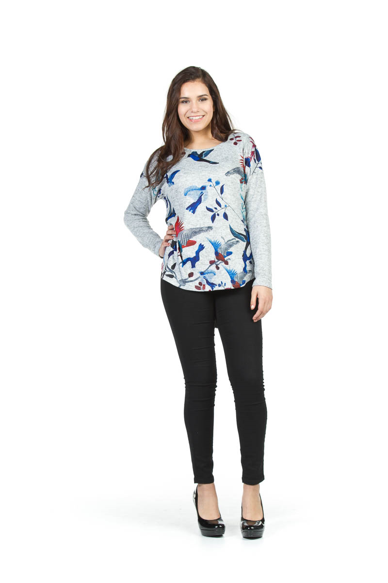 GREY Bold Bird and Floral Sweater with Zip Detail