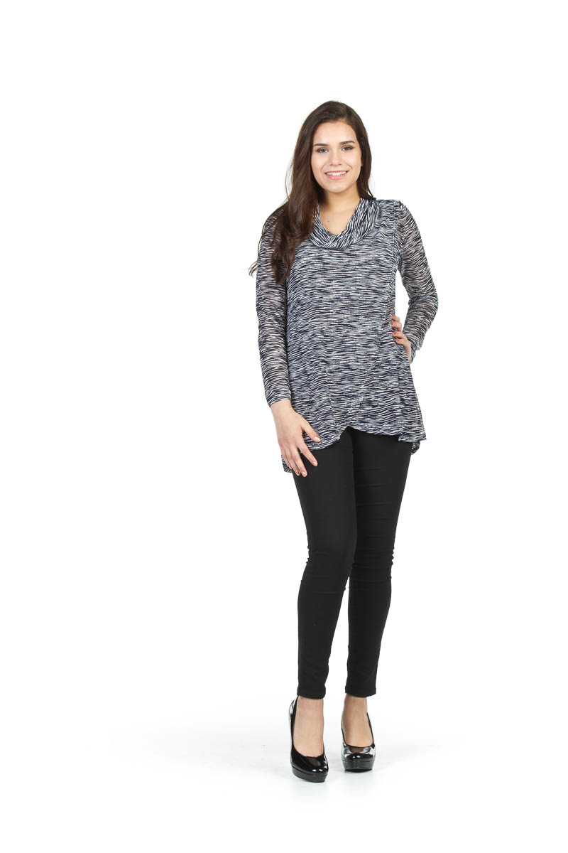 NAVY Multi Stripe Crossover Sweater with Cowl Neck