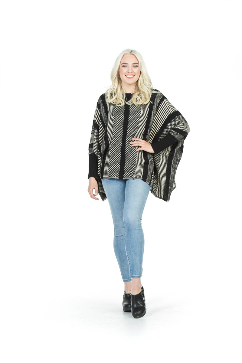 BLACK Multi Stripe Poncho Sweater