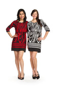 red Global print 3/4 sleeve dress