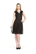BLACK V neck ribbon trim lace tank dress